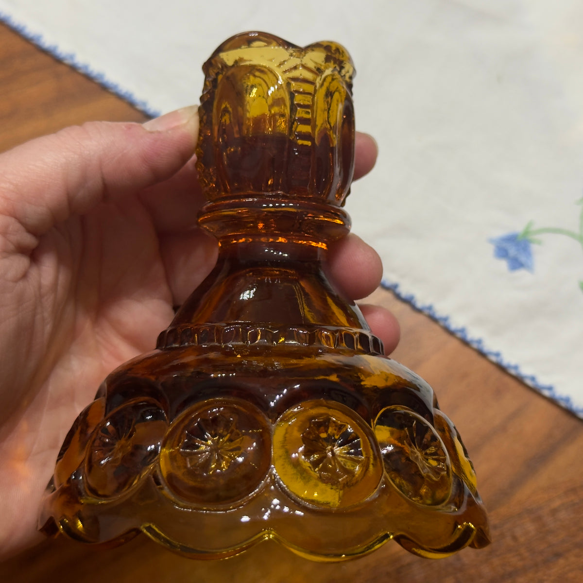 L.E. Smith Amber Glass Moon and Stars Candlestick Holders