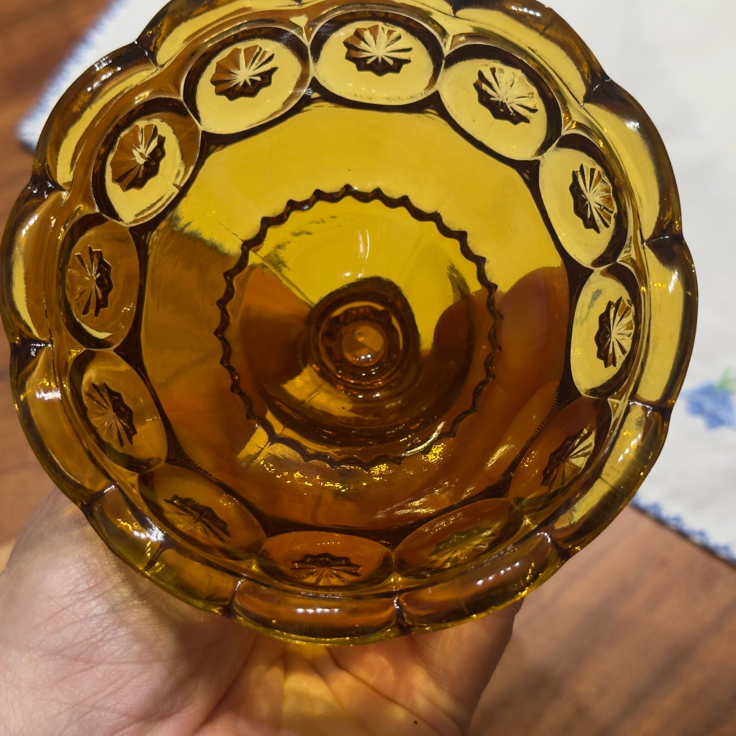L.E. Smith Amber Glass Moon and Stars Candlestick Holders