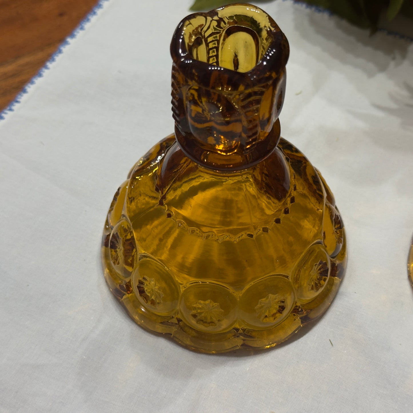 L.E. Smith Amber Glass Moon and Stars Candlestick Holders