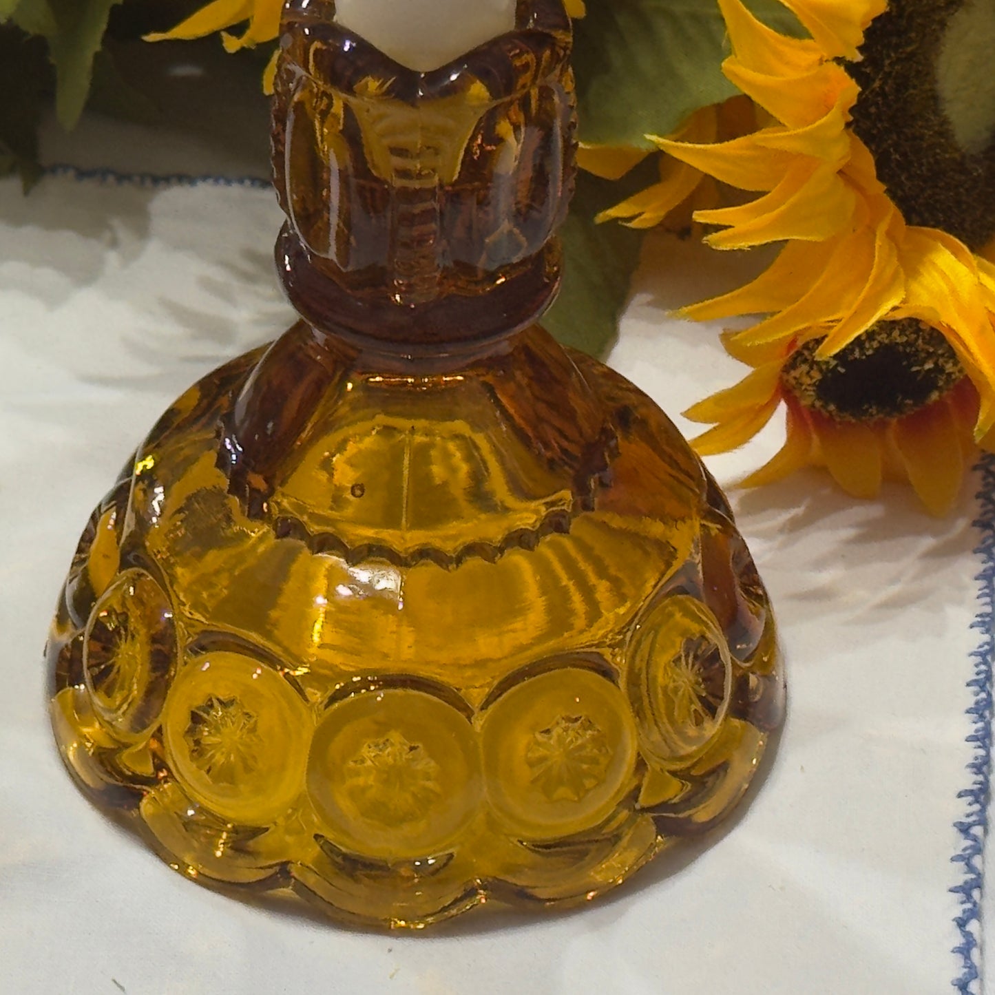 L.E. Smith Amber Glass Moon and Stars Candlestick Holders