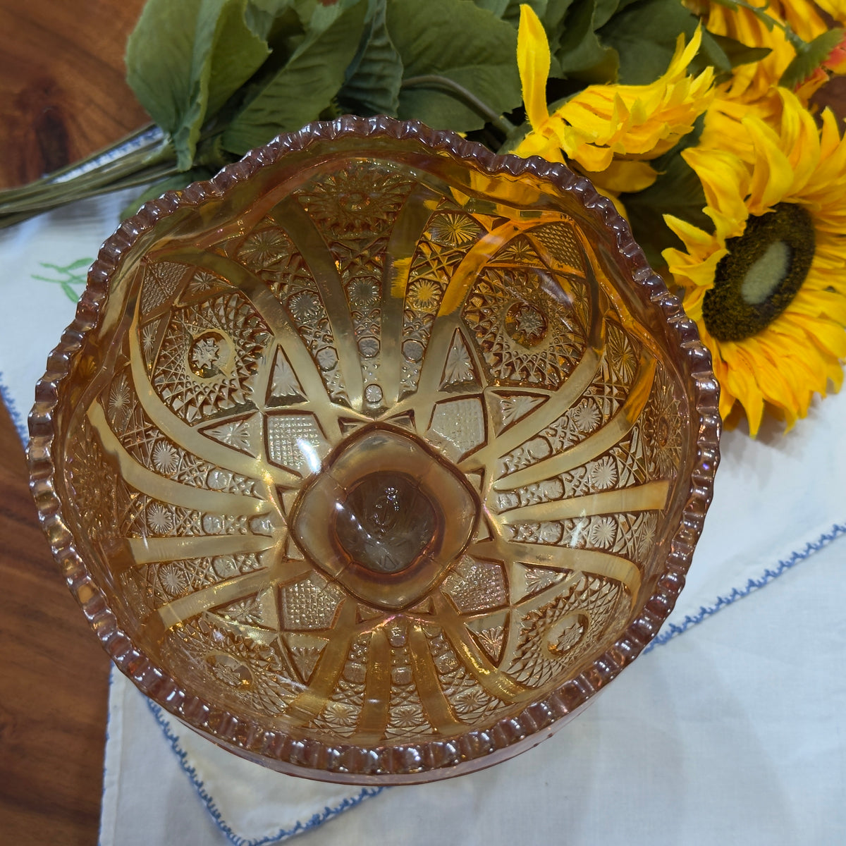 Vintage Imperial Marigold Carnival Glass Pedestal Compote Dish