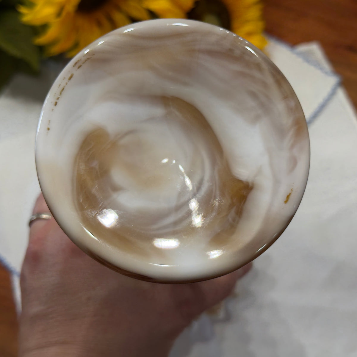 Vintage Carmel/White Slag Glass Diamond Point Vase