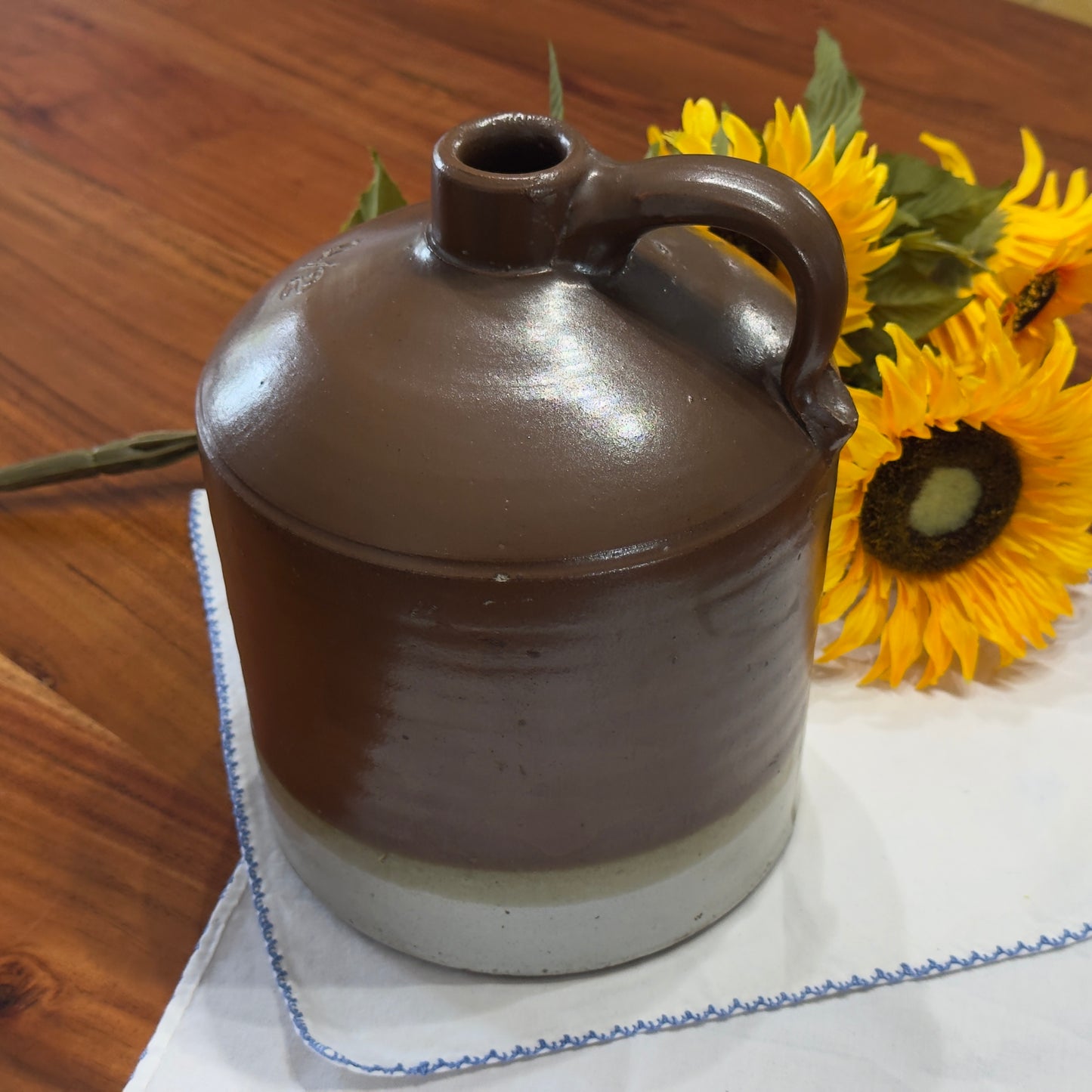 Vintage Two-Tone 1/2 Quart Stoneware Jug
