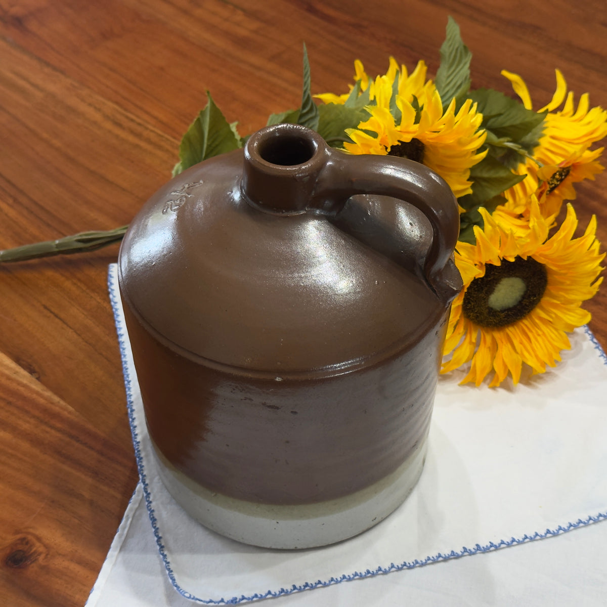 Vintage Two-Tone 1/2 Quart Stoneware Jug