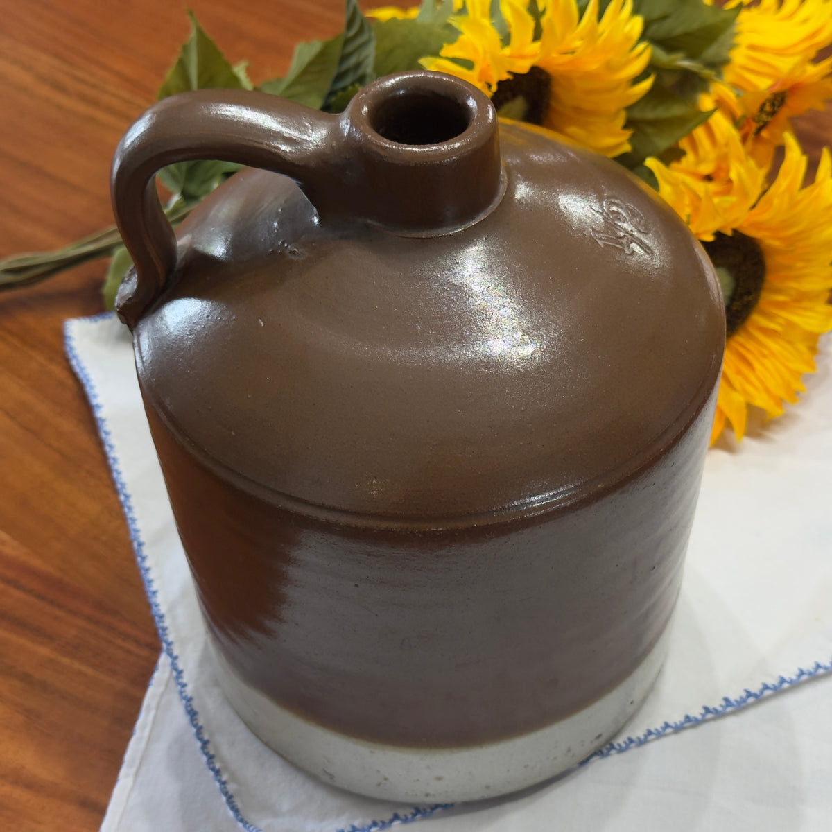 Vintage Two-Tone 1/2 Quart Stoneware Jug