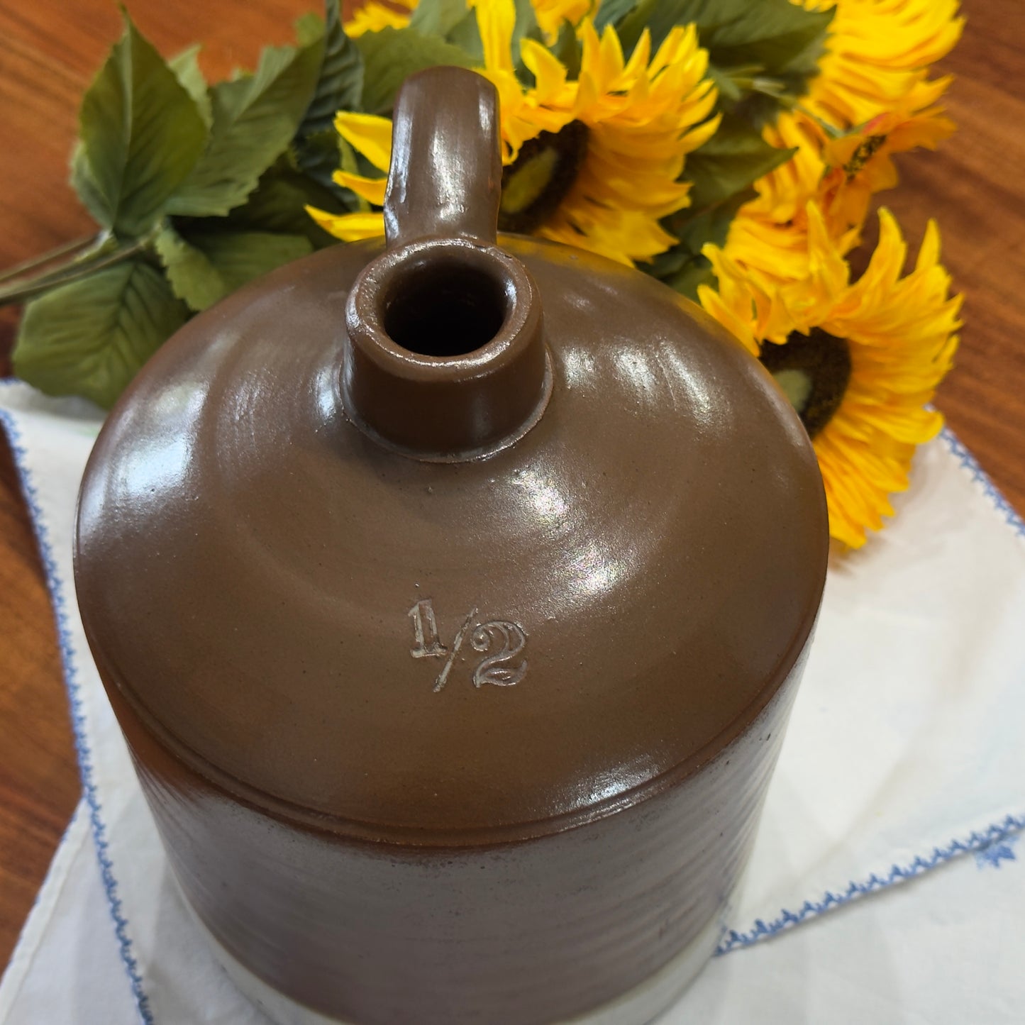 Vintage Two-Tone 1/2 Quart Stoneware Jug
