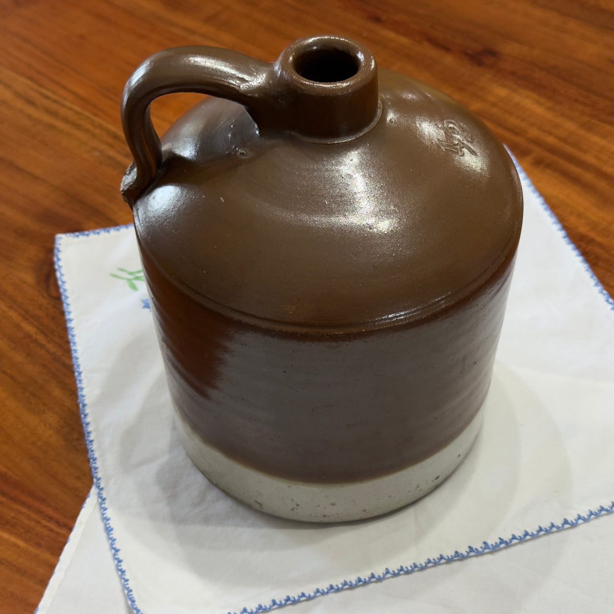 Vintage Two-Tone 1/2 Quart Stoneware Jug