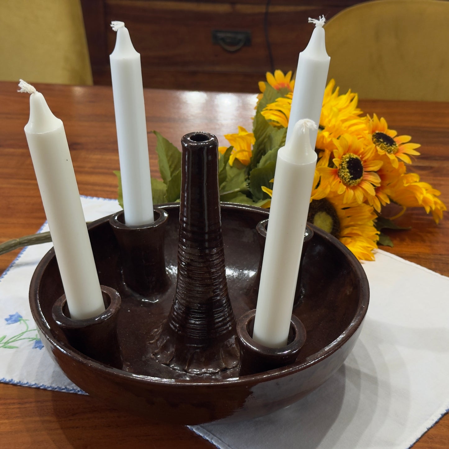 Vintage Nutmeg 1978 Pottery Candle Plate/ Candle Wreath