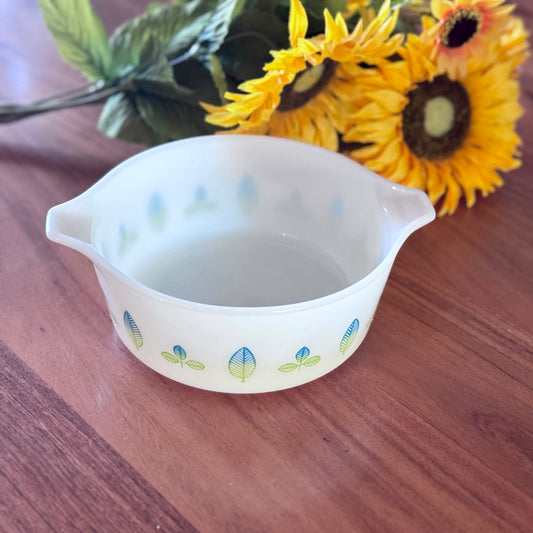 PYREX #472 Casserole Dish 'Homestead or Blue & Green Leaf' Pattern