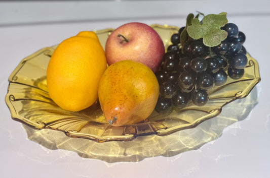 Amber Glass Footed Oval Serving Bowl