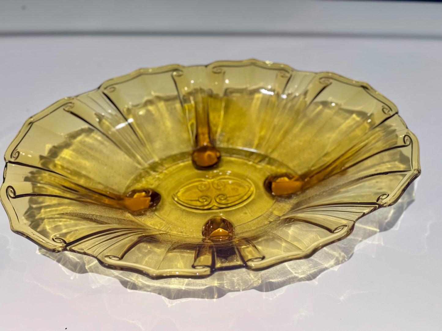 Amber Glass Footed Oval Serving Bowl