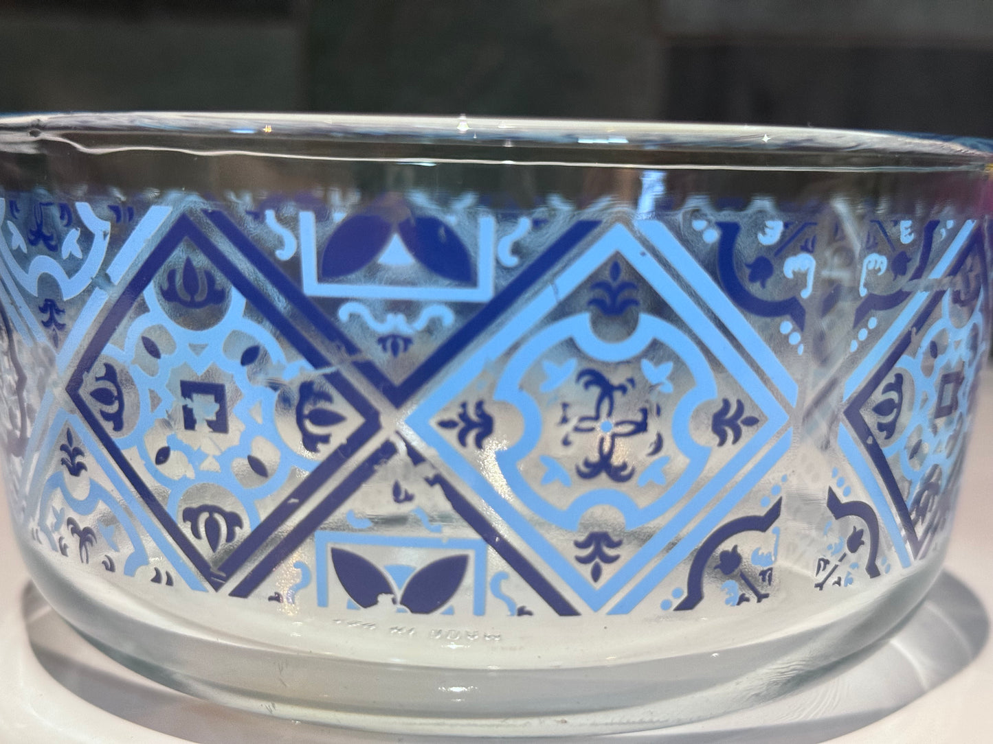 Pyrex Clear Glass Blue/Red Motif Bowls
