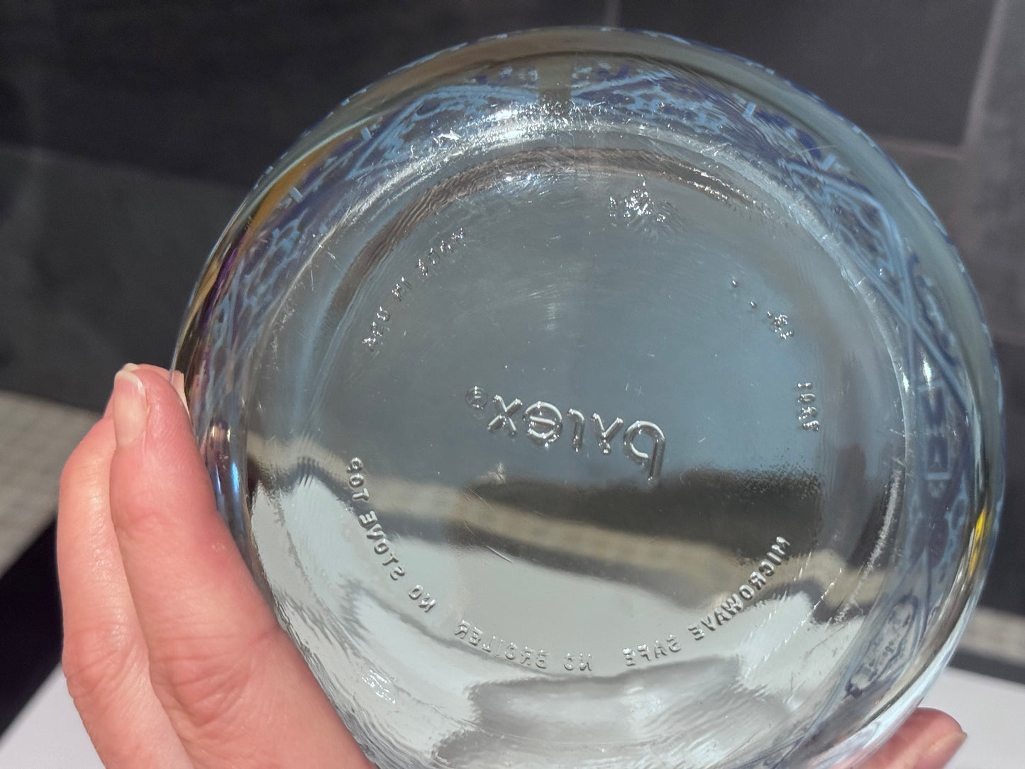 Pyrex Clear Glass Blue/Red Motif Bowls