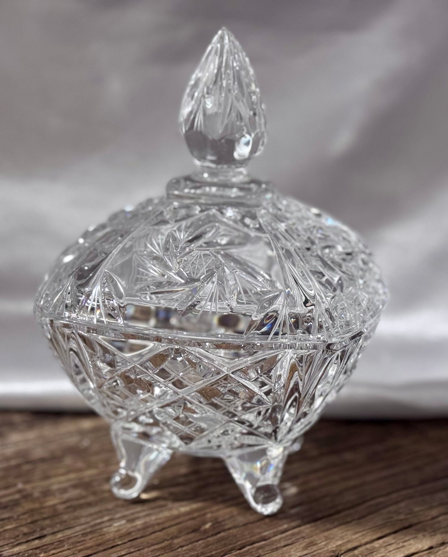 Cut Crystal Star of David/Pinwheel Footed Candy Dish