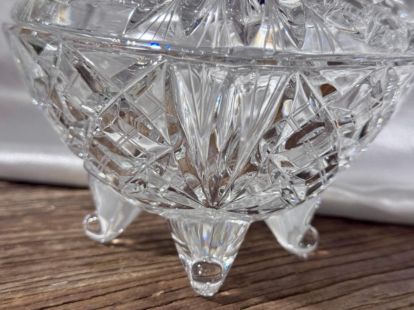 Cut Crystal Star of David/Pinwheel Footed Candy Dish