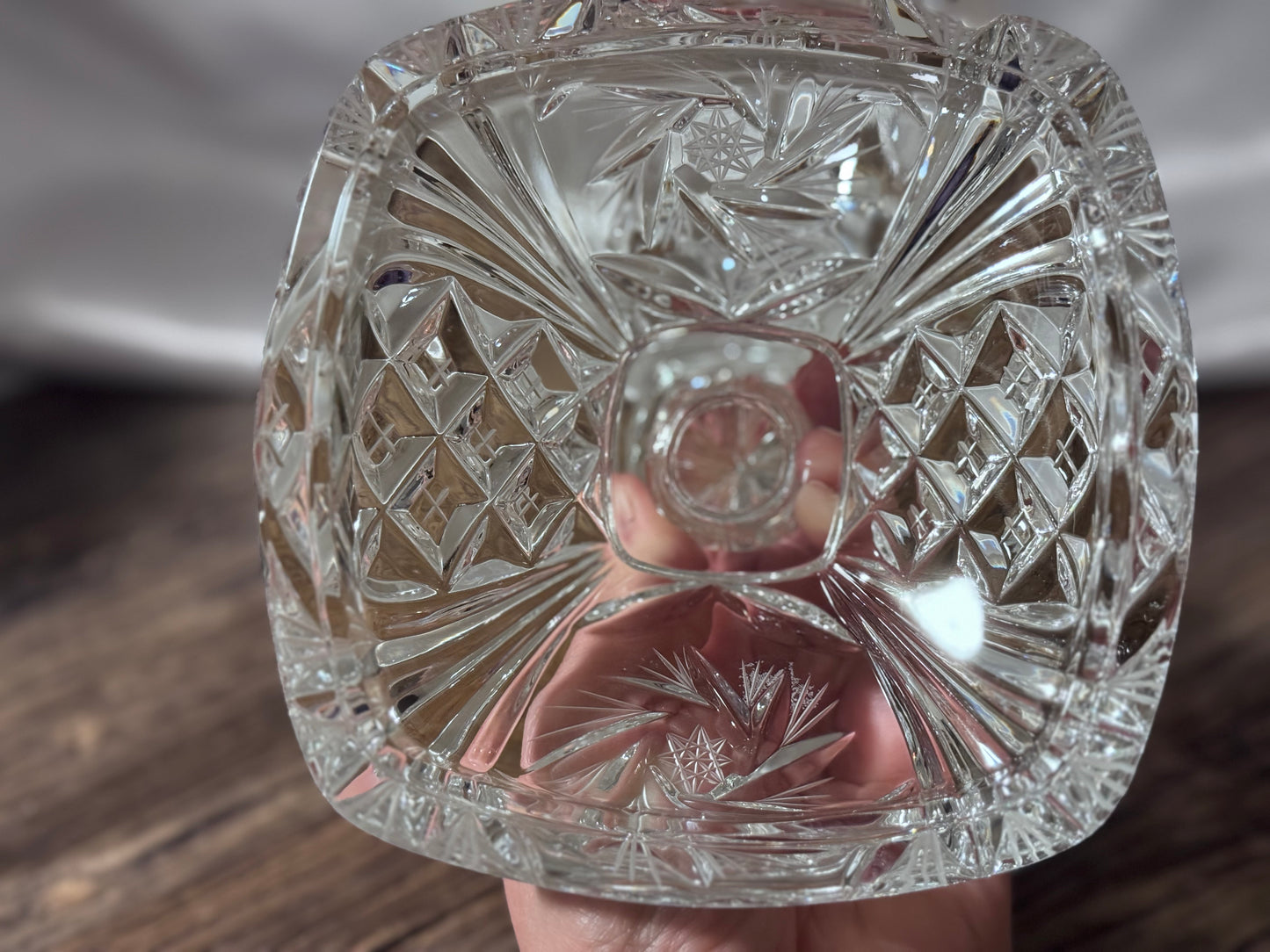 Cut Crystal Star of David/Pinwheel Footed Candy Dish