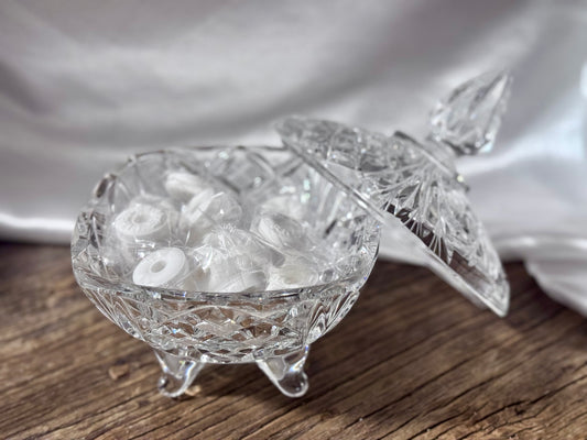Cut Crystal Star of David/Pinwheel Footed Candy Dish
