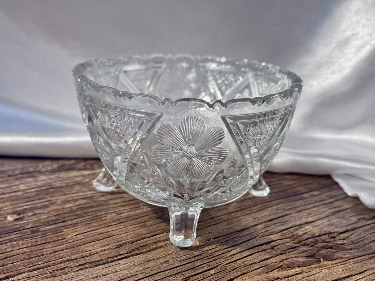 Clear Cut Glass Footed Floral Dish