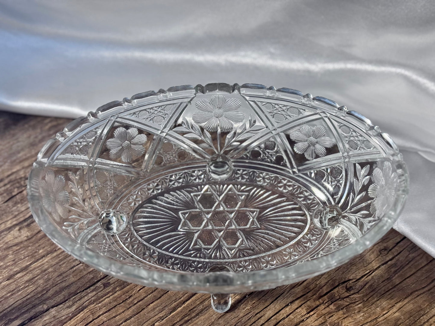 Clear Cut Glass Footed Floral Dish