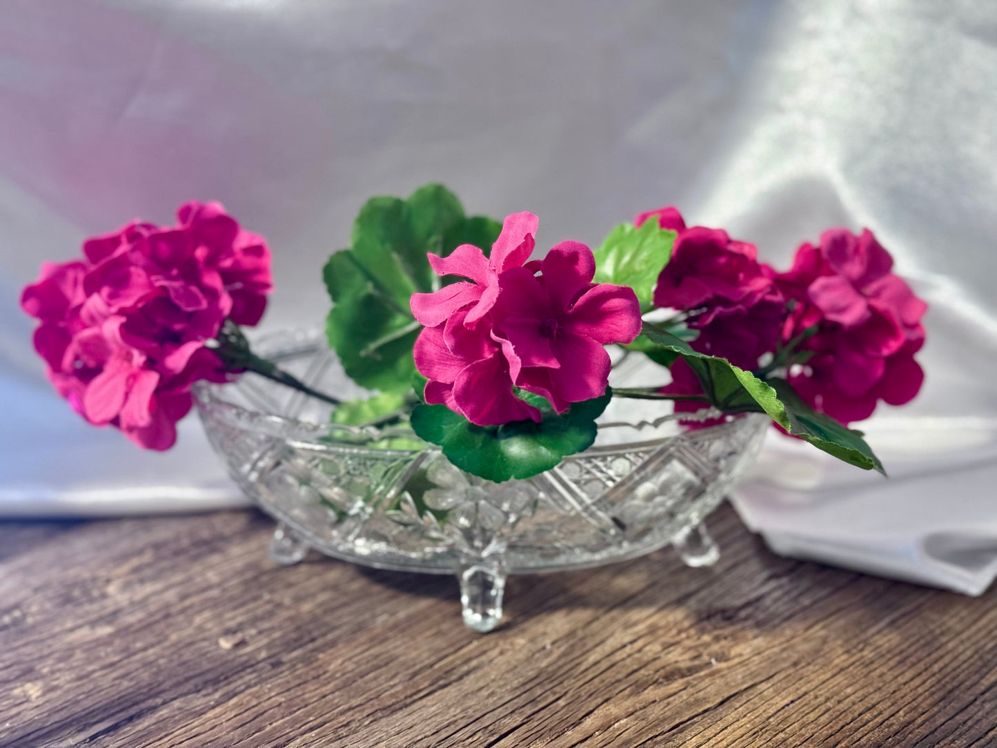 Clear Cut Glass Footed Floral Dish