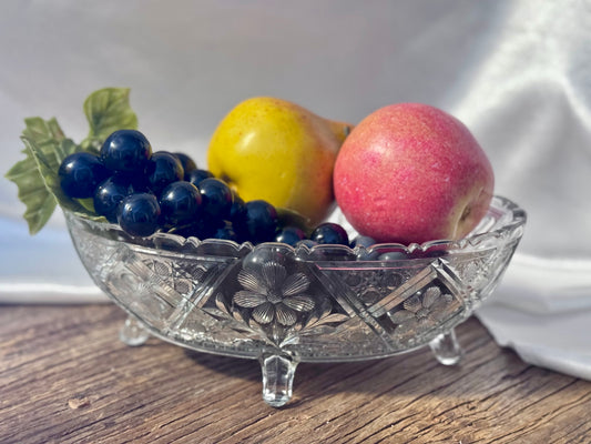 Clear Cut Glass Footed Floral Dish