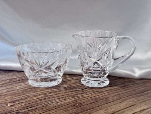 Cut Crystal "Pinwheel/Star of David" Pattern Milk and Sugar Set