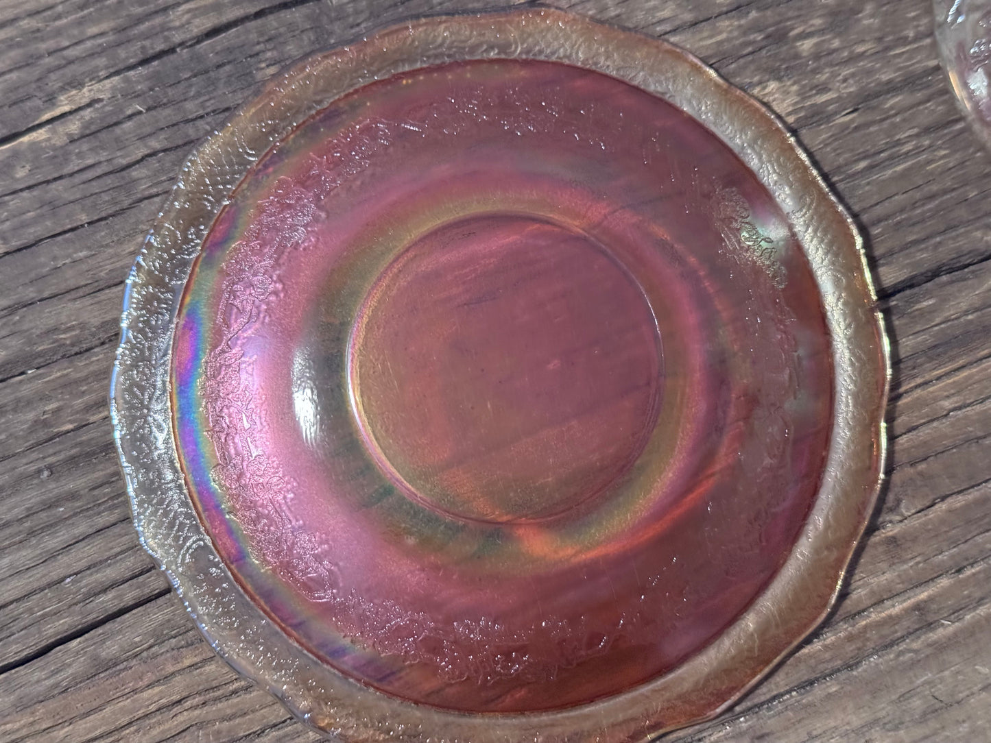 Federal Glass/Marigold Iridescent Carnival Depression Glass "Lattice & Bouquet" Cups and Saucer