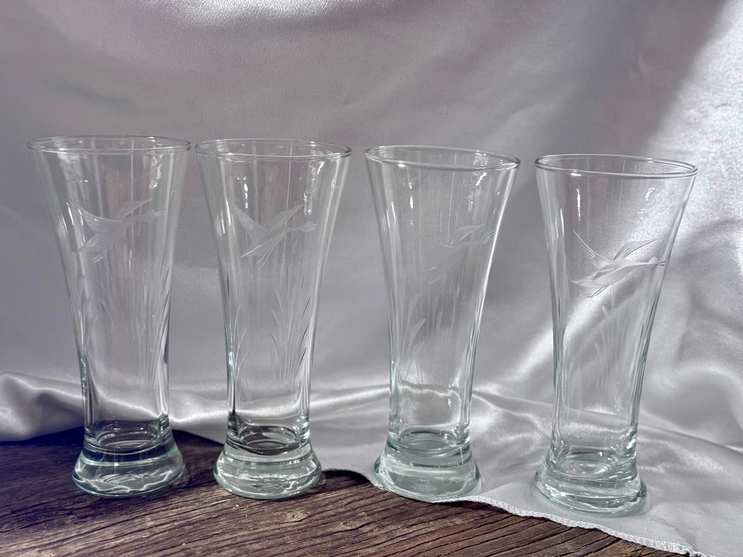 Etched Duck/Grass Pilsner Glasses
