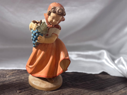 EHART Carved Wood Figurine of Girl with Grapes