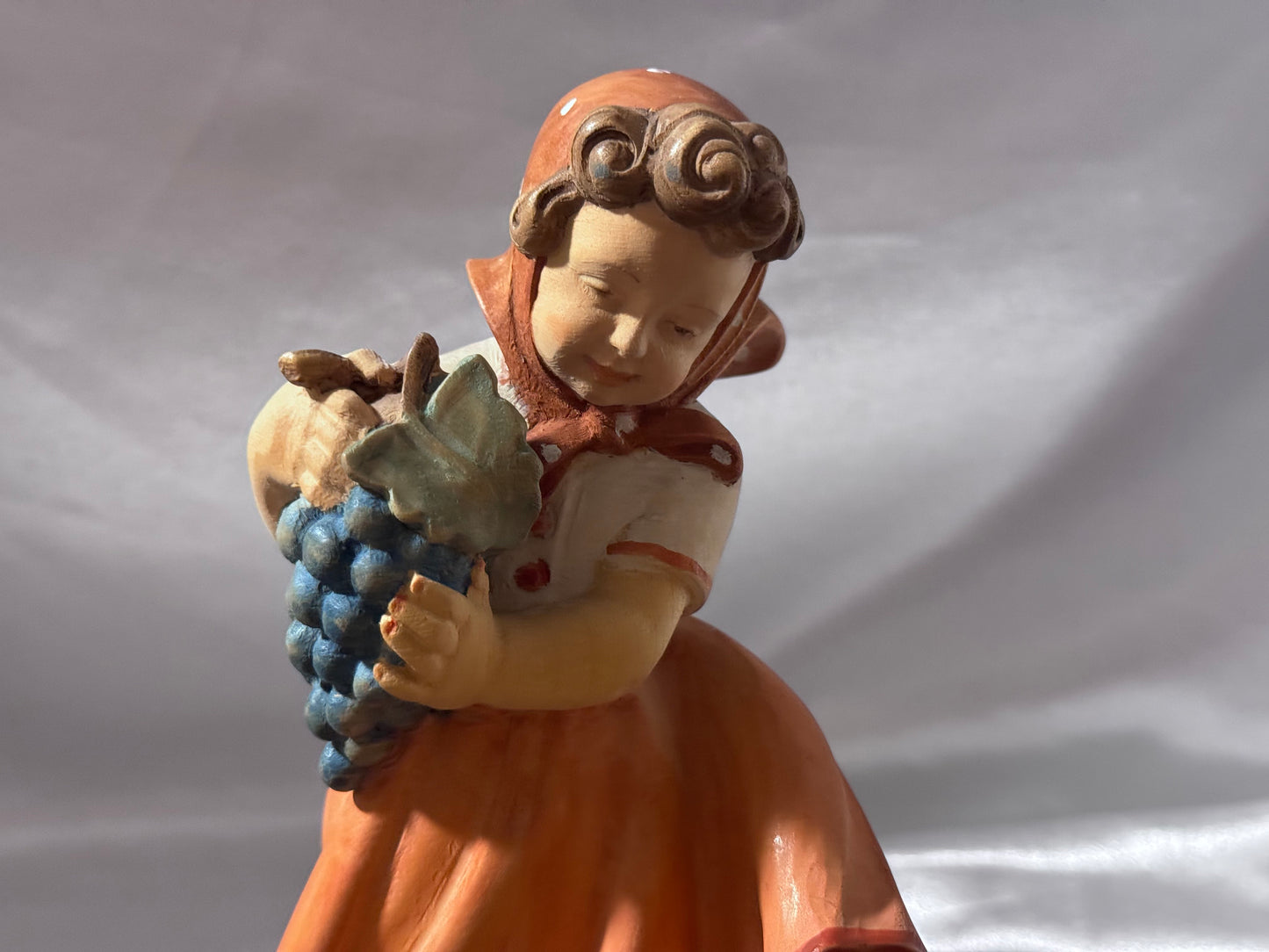 EHART Carved Wood Figurine of Girl with Grapes