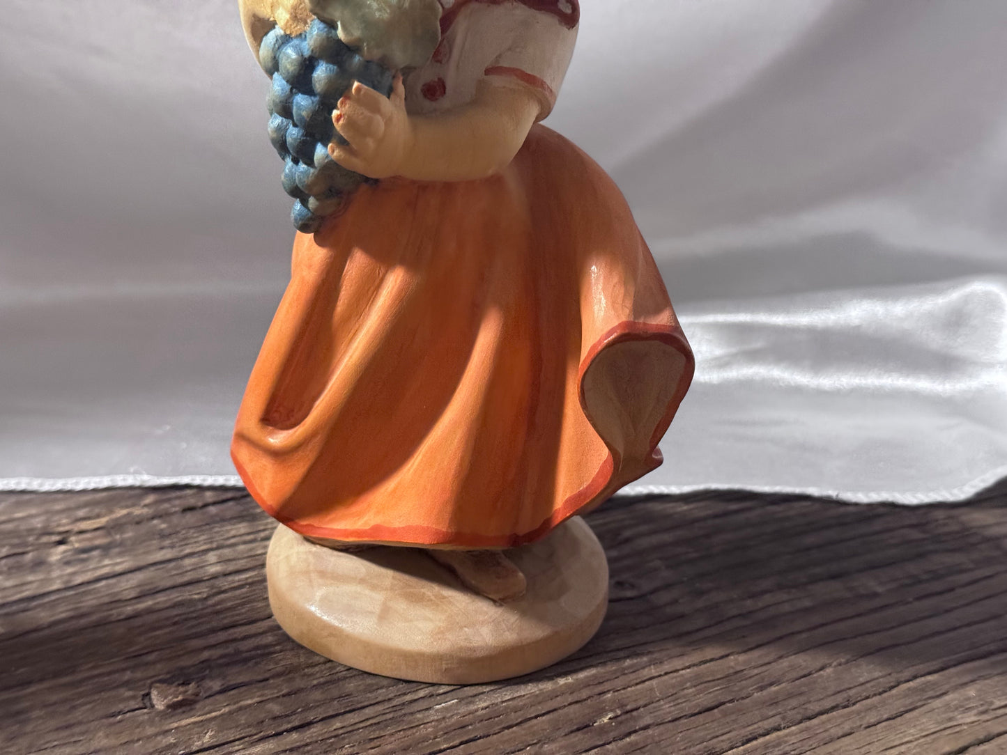 EHART Carved Wood Figurine of Girl with Grapes