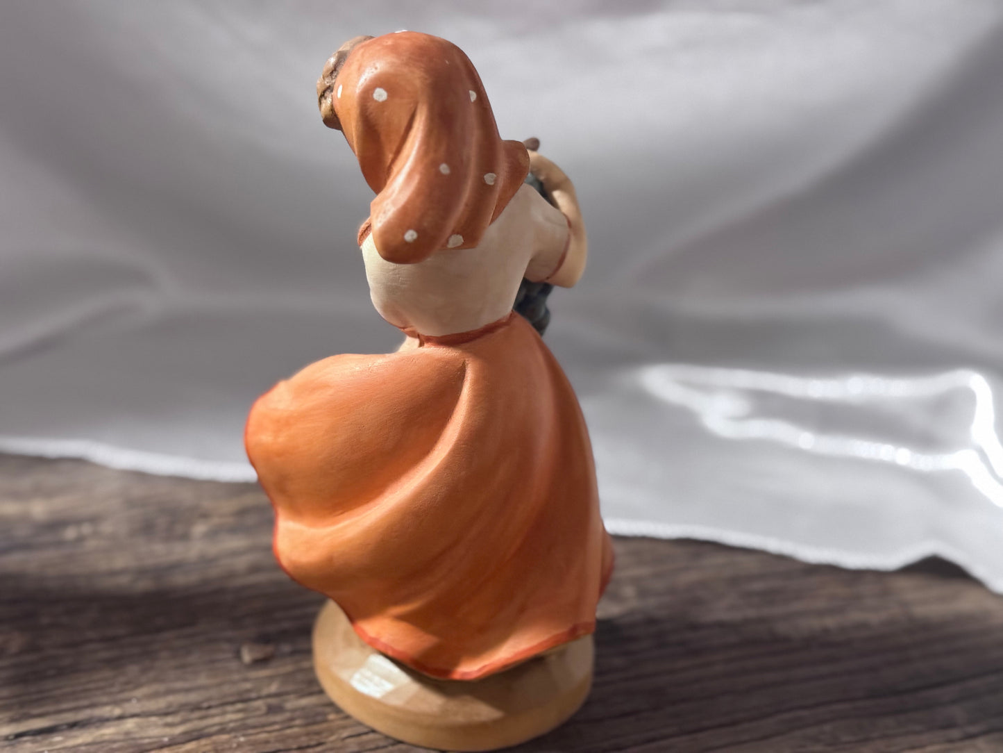 EHART Carved Wood Figurine of Girl with Grapes