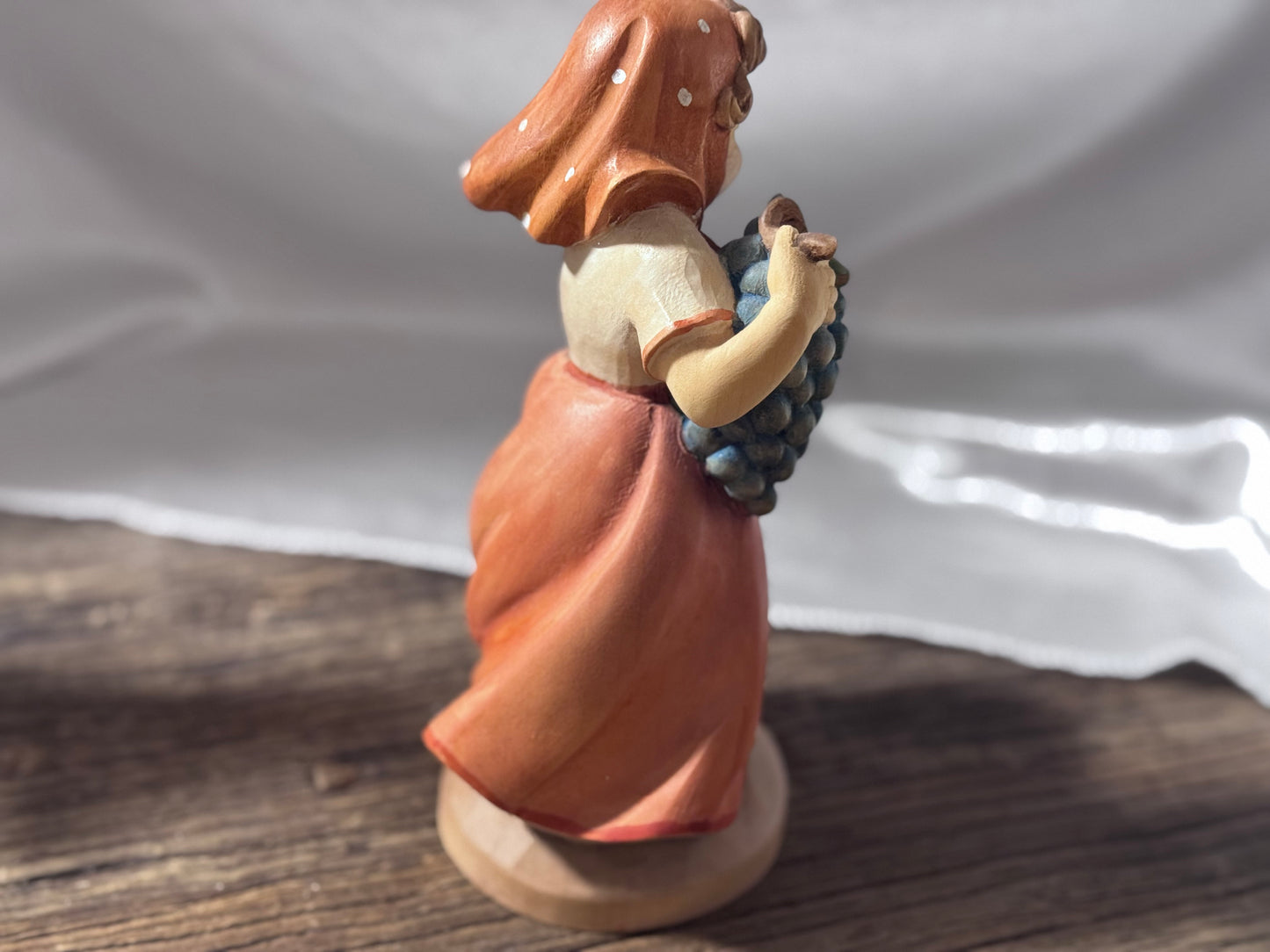 EHART Carved Wood Figurine of Girl with Grapes