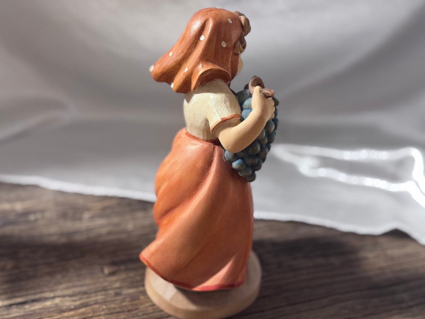 EHART Carved Wood Figurine of Girl with Grapes
