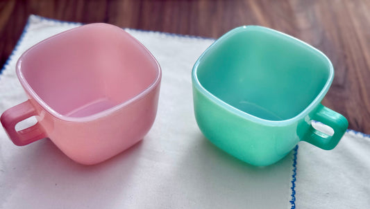 Glasbake Lipton Soup Pastel Square Coffee Mugs