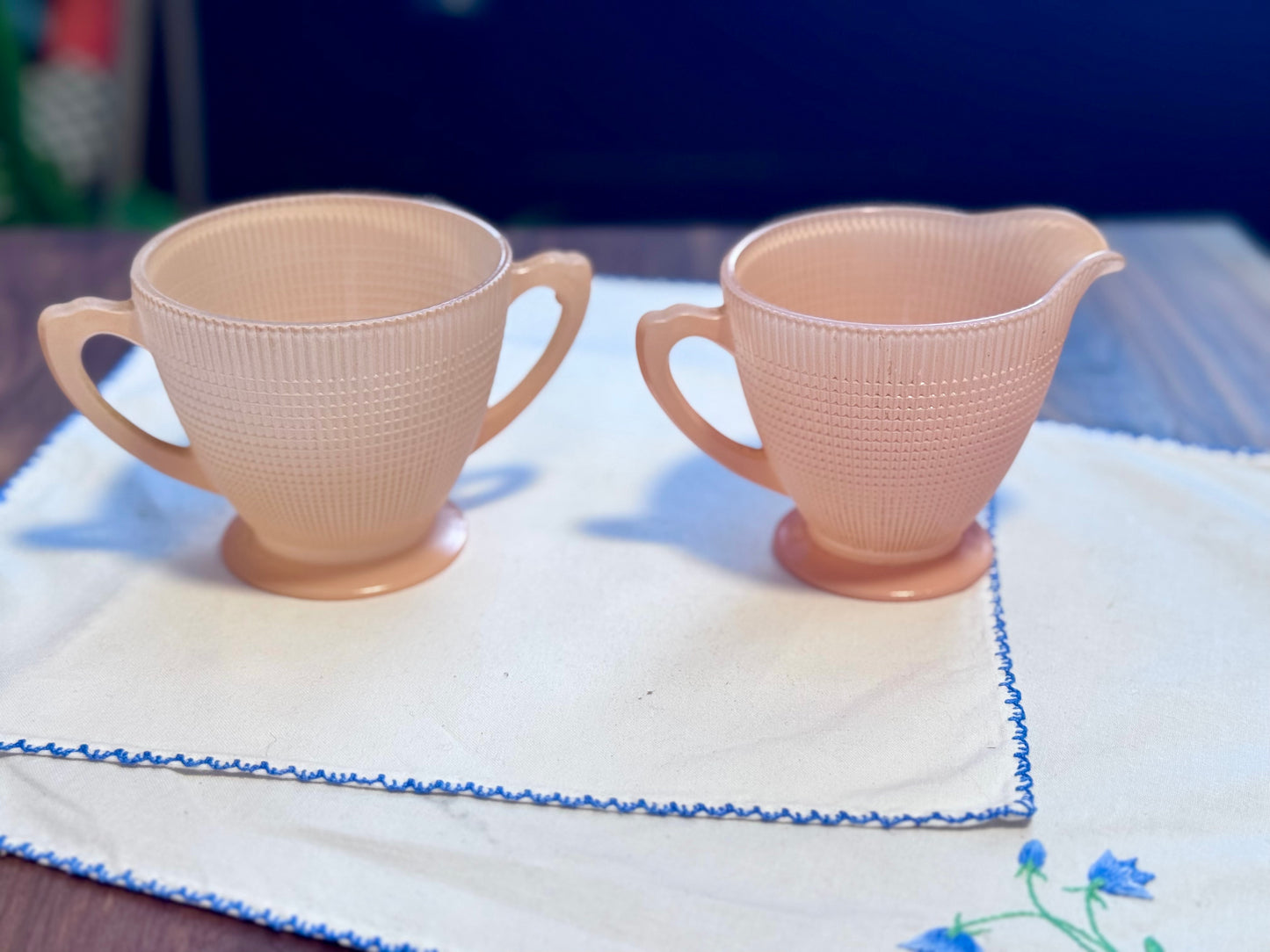 Dominion Glass Pink Creamer & Sugar