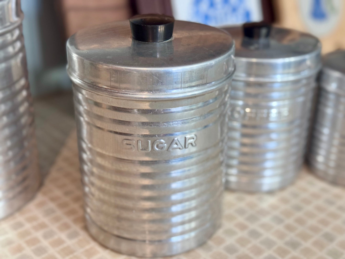 Nasco Italy Round Ribbed Aluminum Canister Set
