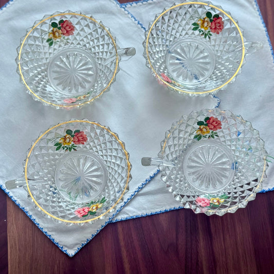 Diamond Cut Lubiana Glass Handled Dessert Bowls