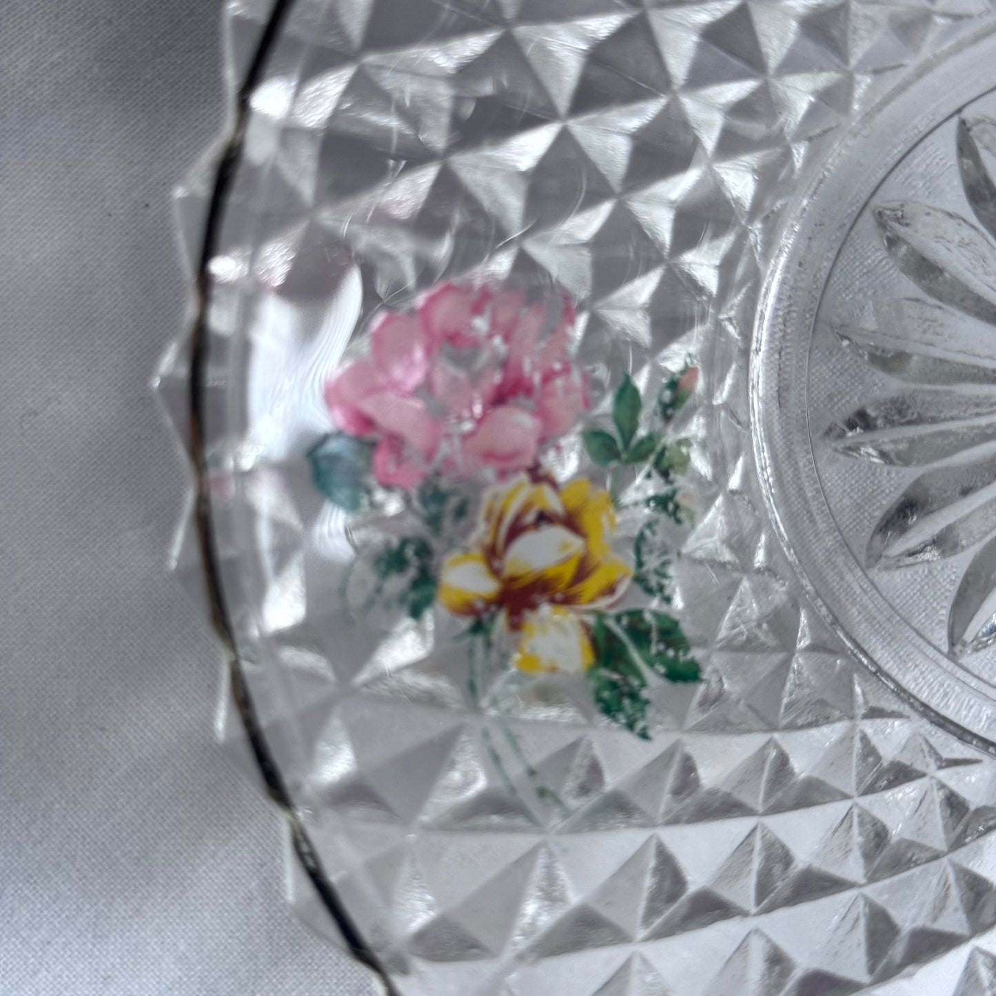 Diamond Cut Lubiana Glass Handled Dessert Bowls