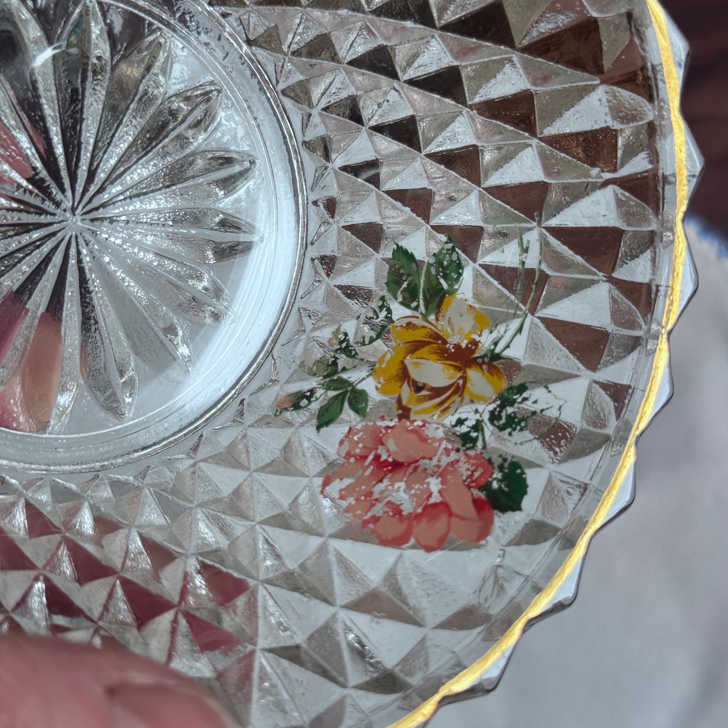 Diamond Cut Lubiana Glass Handled Dessert Bowls