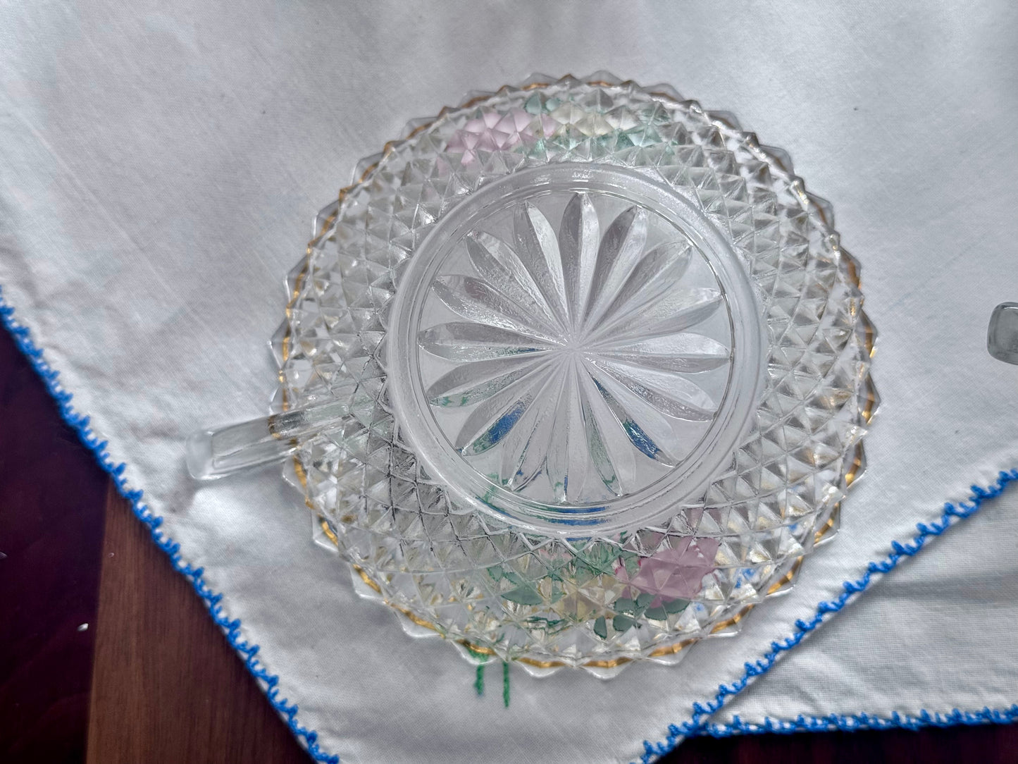 Diamond Cut Lubiana Glass Handled Dessert Bowls