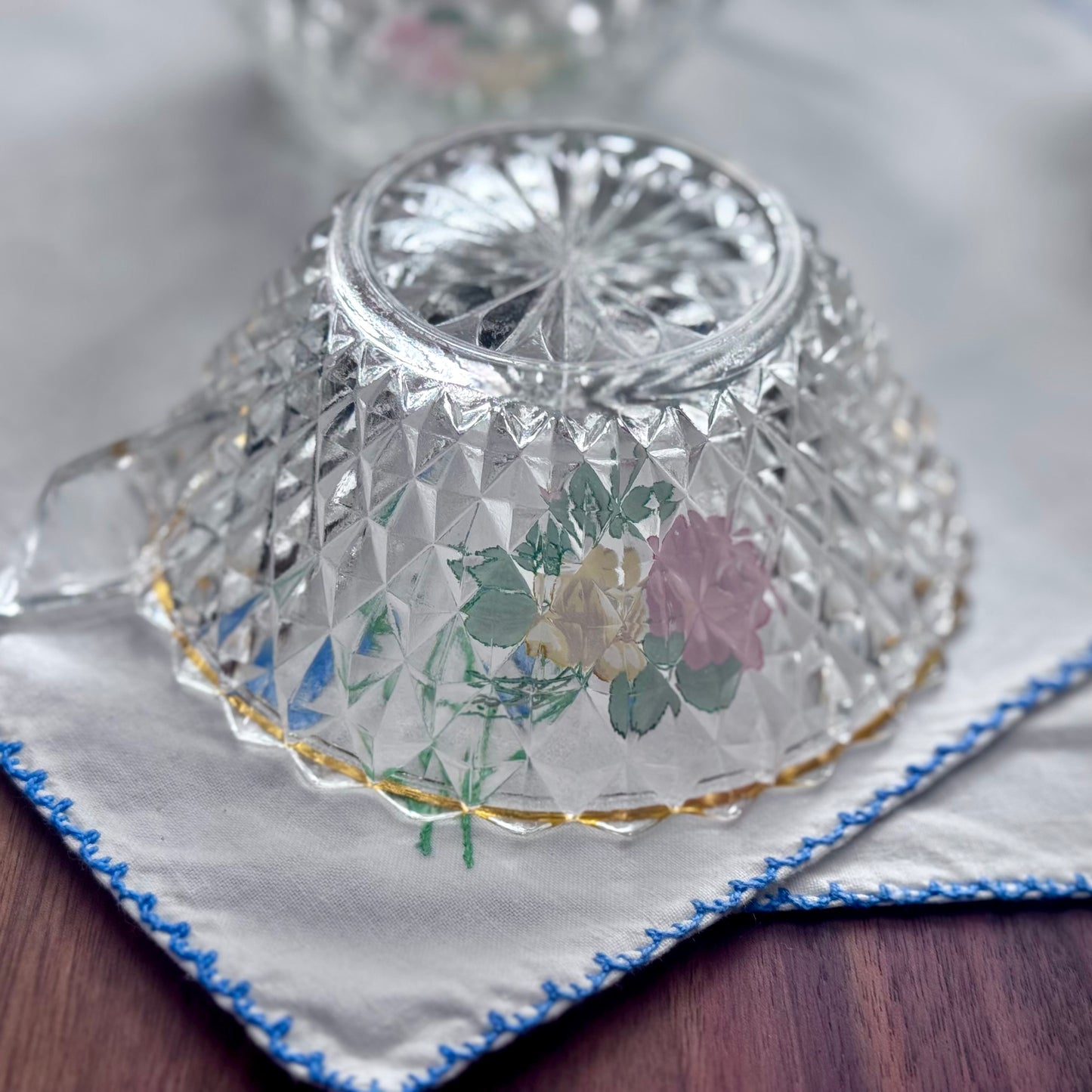 Diamond Cut Lubiana Glass Handled Dessert Bowls