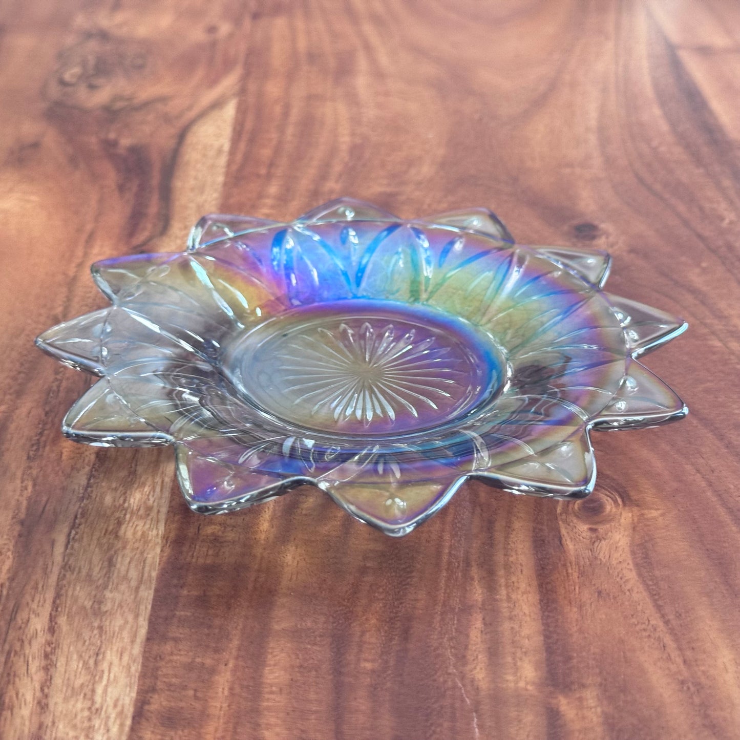 Iridescent Carnival Glass Petal Plate