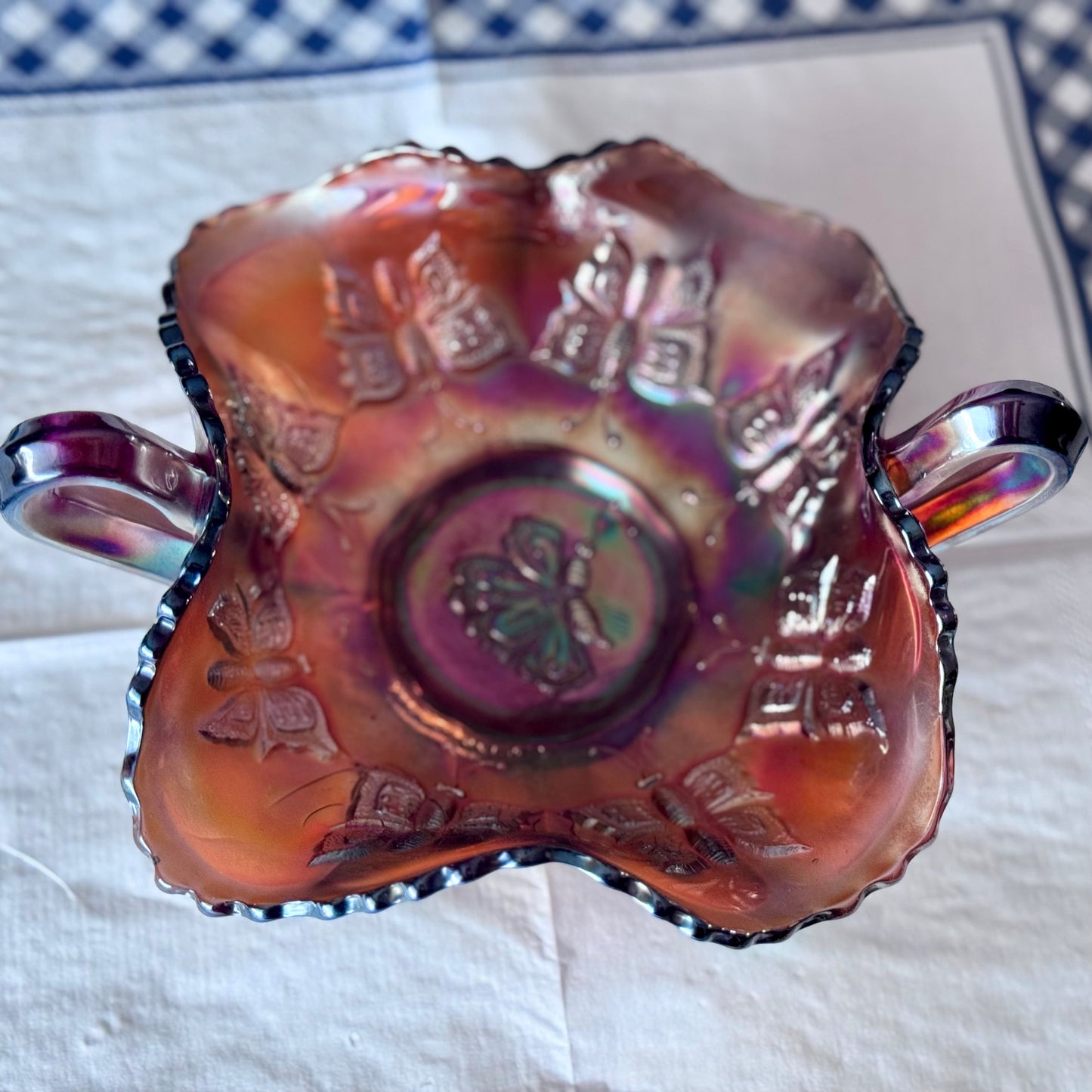 Fenton Carnival Glass Butterfly Bonbon Bowl