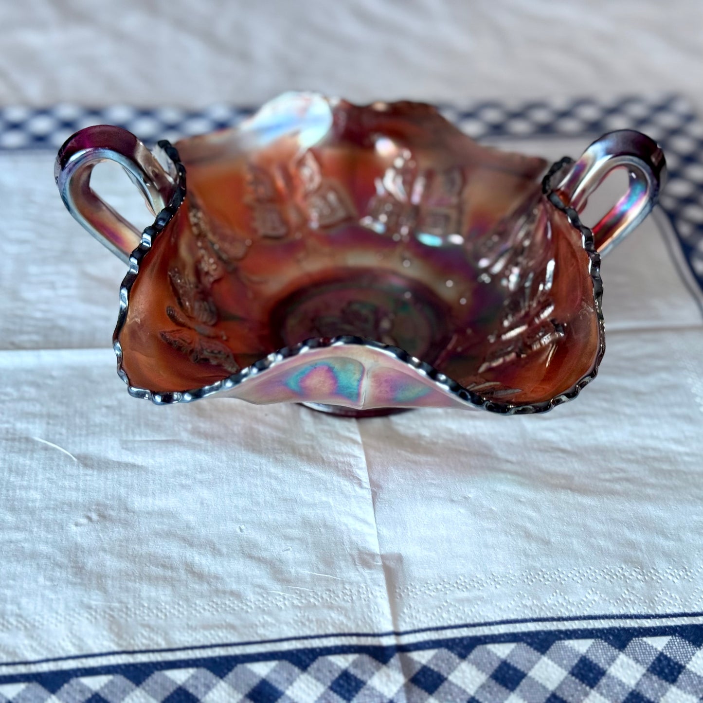 Fenton Carnival Glass Butterfly Bonbon Bowl