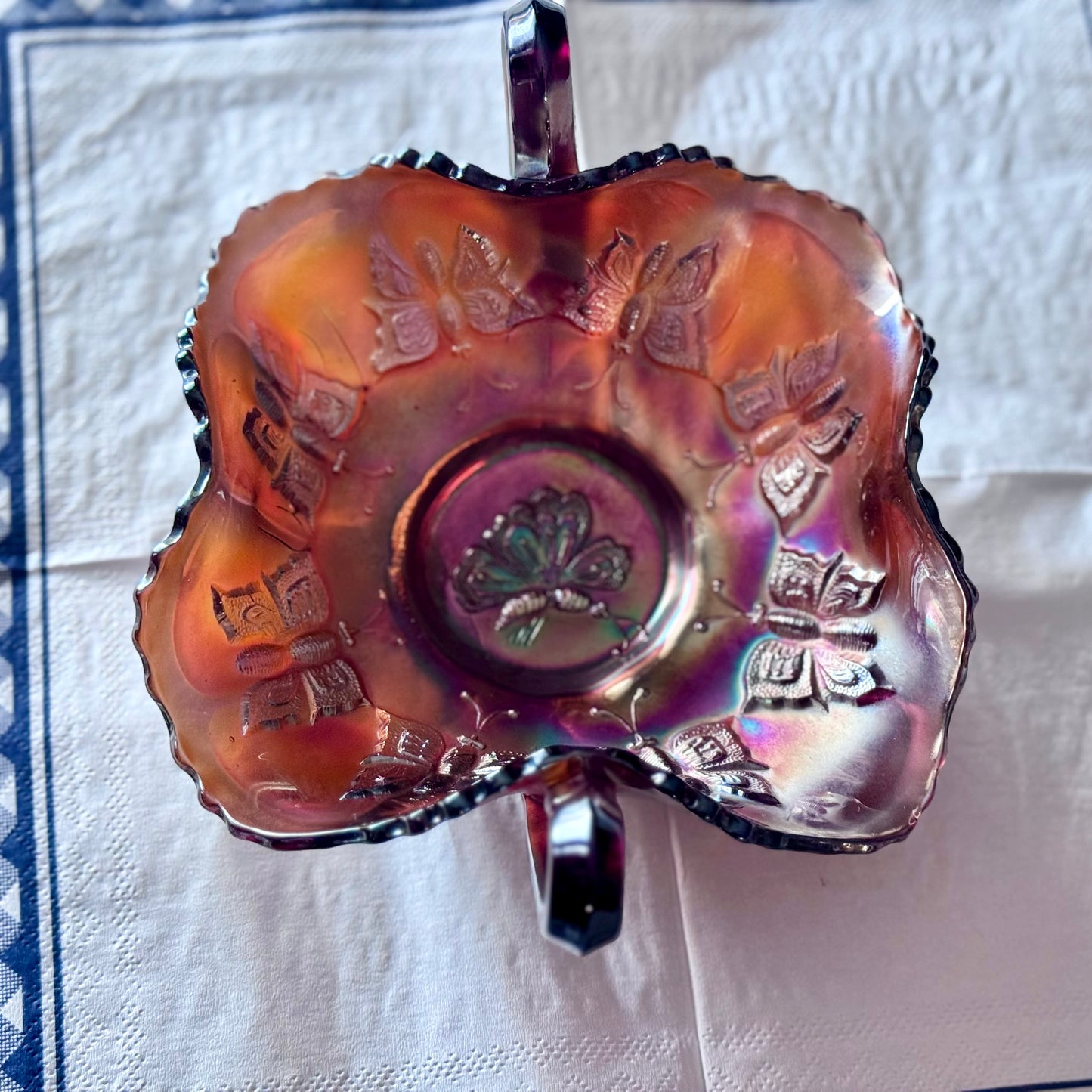 Fenton Carnival Glass Butterfly Bonbon Bowl