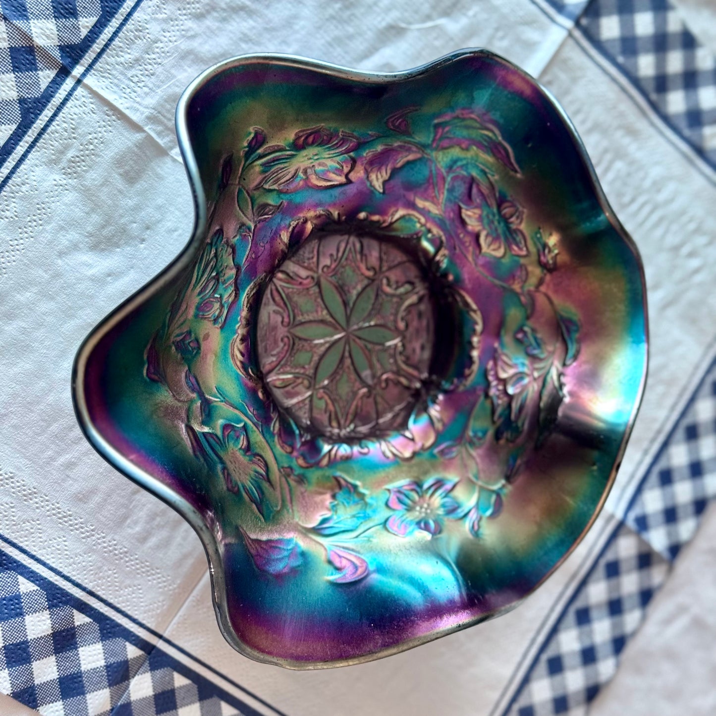 Dugan/Carnival Amethyst Glass Floral Bowl