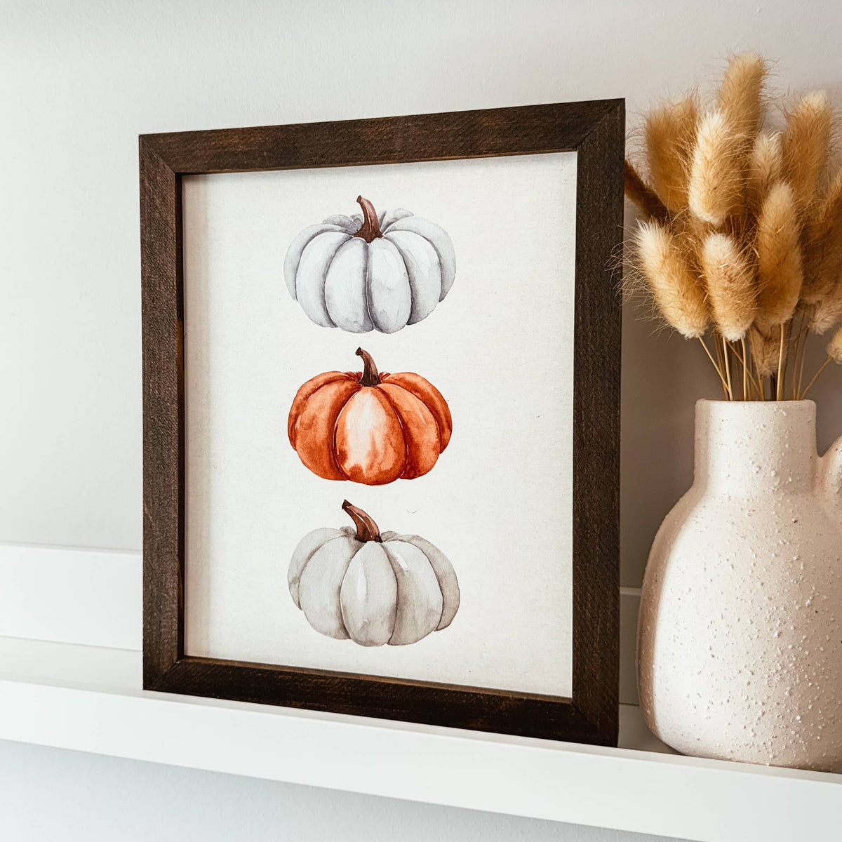Pumpkin Trio Framed Wood Sign | Autumn Sign