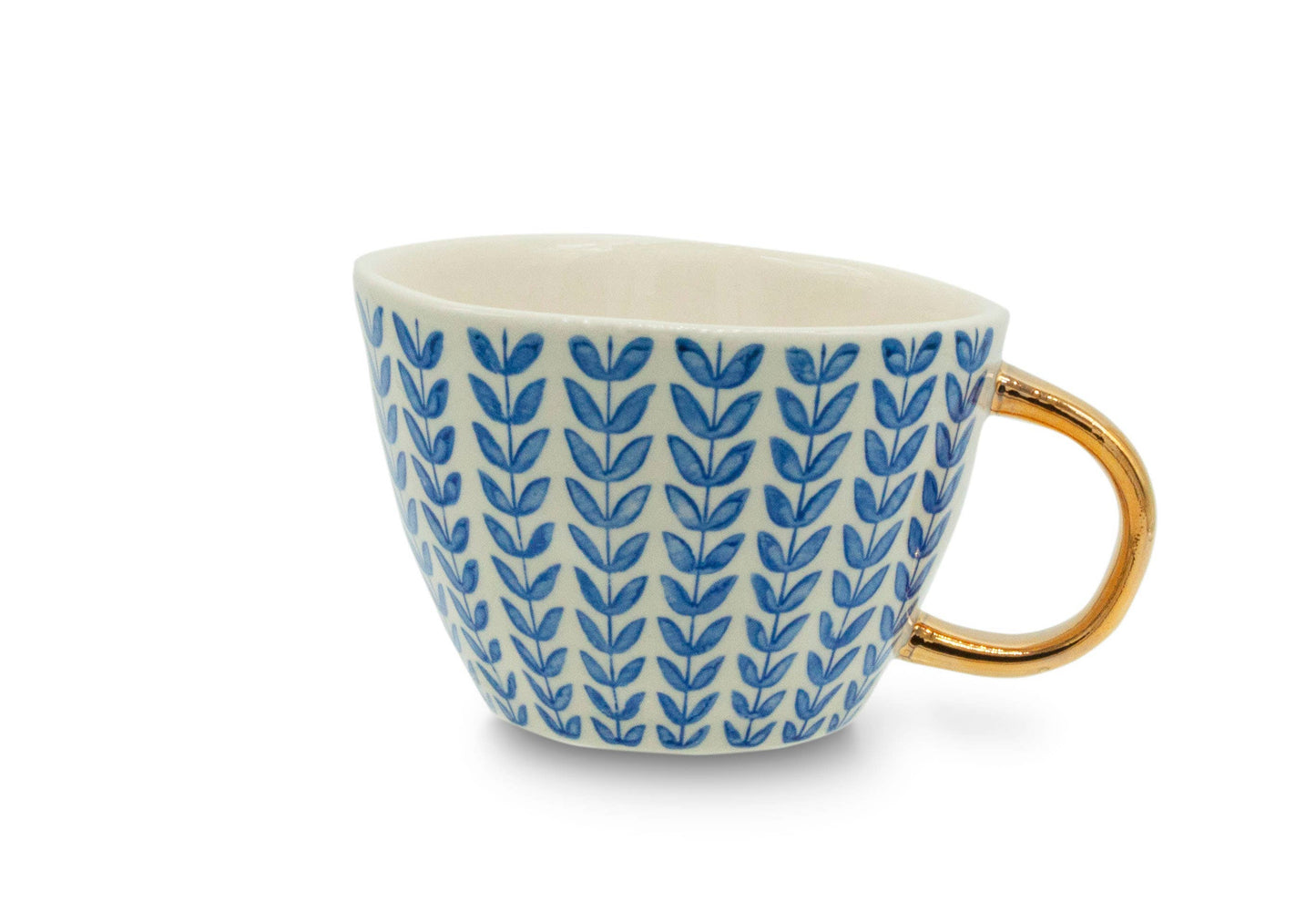Kitchen Basics Mug Blue Stem w/Gold Handle 12oz Stoneware: 12Oz / Stoneware / Cream/Blue/Gold