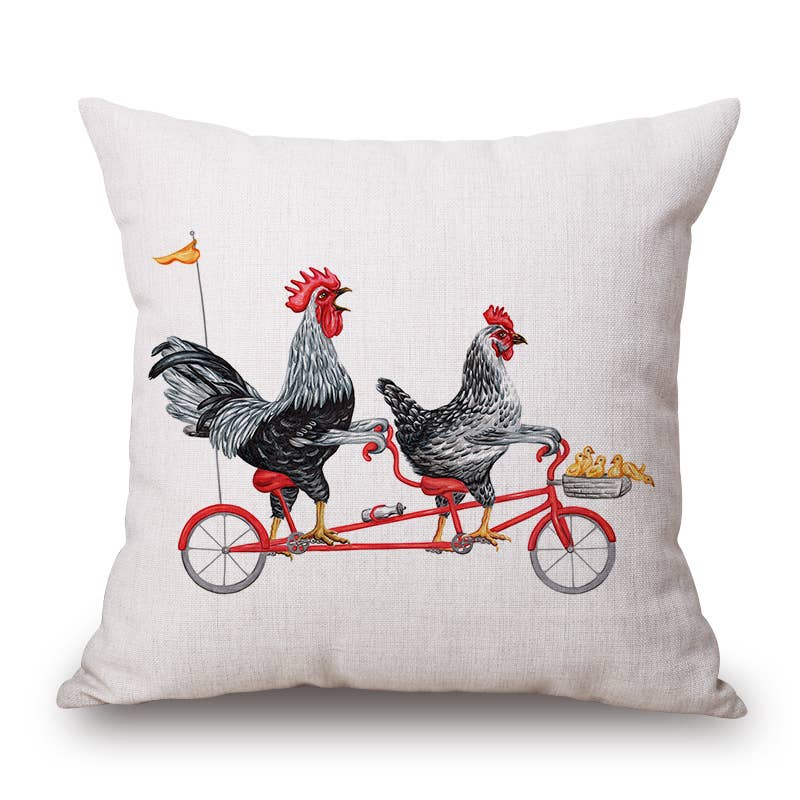 Chicken On Bike Decorative Pillow, Cushion, Indoor/Outdoor